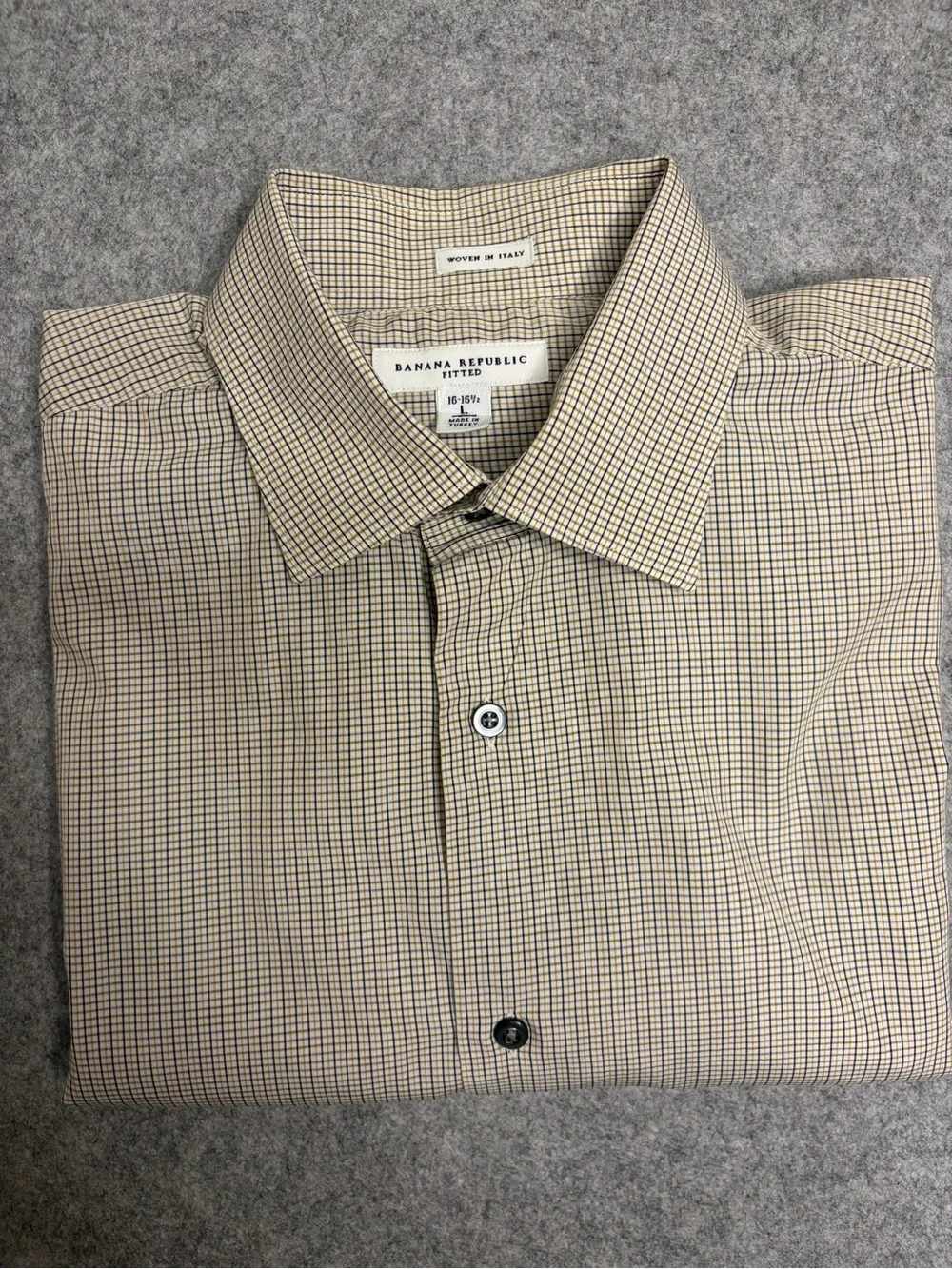 Banana Republic Men's Check Dress Shirt in Beige and Navy